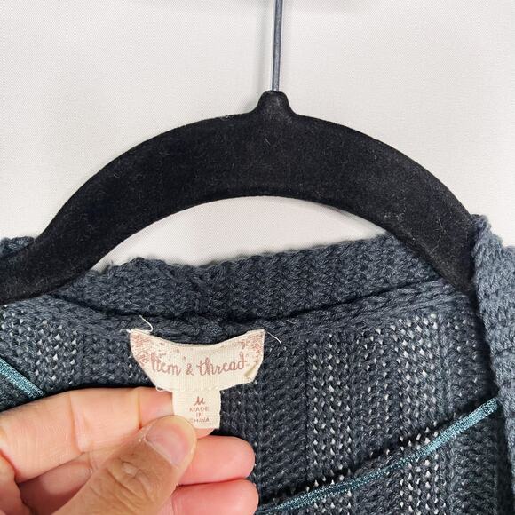 Hem & Thread M Teal Blue Green Chunky Knit Open Front Cardigan Sweater Textured - Picture 7 of 8